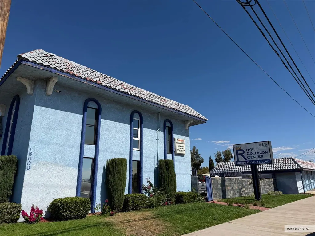 Royal Collision Center building and sign at 18000 Foothill Blvd, Fontana, CA